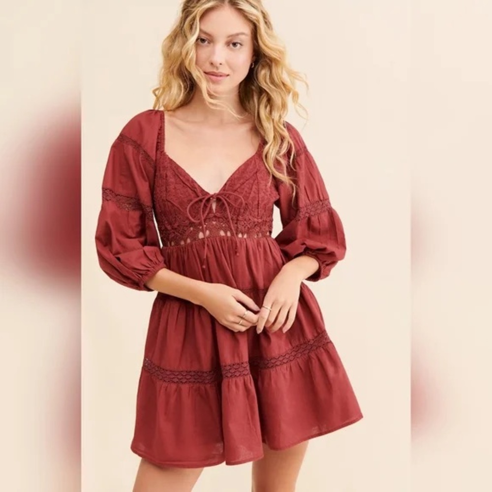 Free People Mini Dress- Red/Mulberry, Size XS (up to S, M)